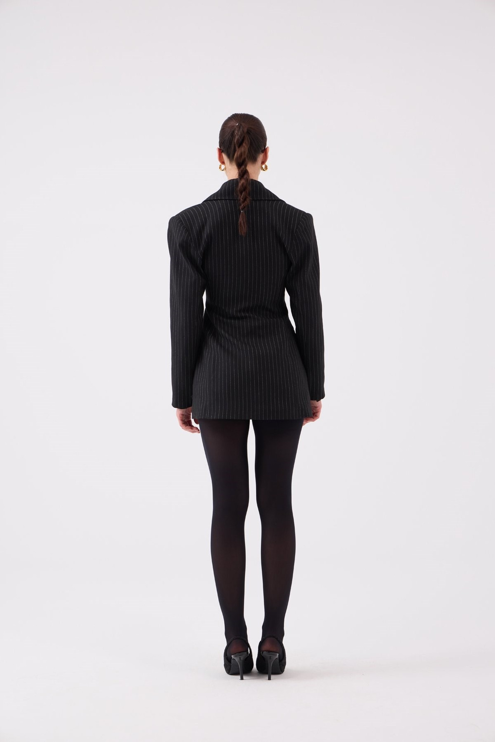 Belden Oturmalı Çizgili Fit Kesim Karen Blazer Ceket Siyah