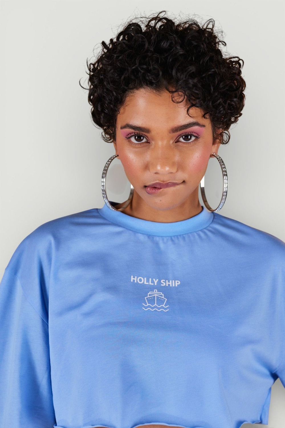 Bisiklet Yaka Holly Crop Tshirt Mavi