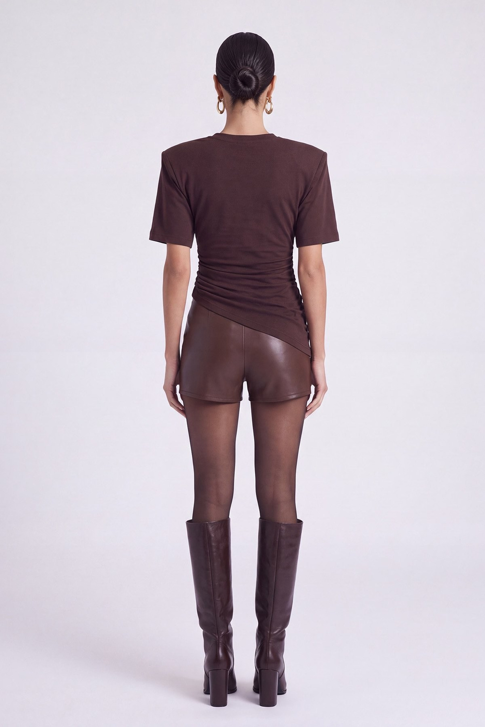 High Waist Mini Meghan Leather Shorts Brown
