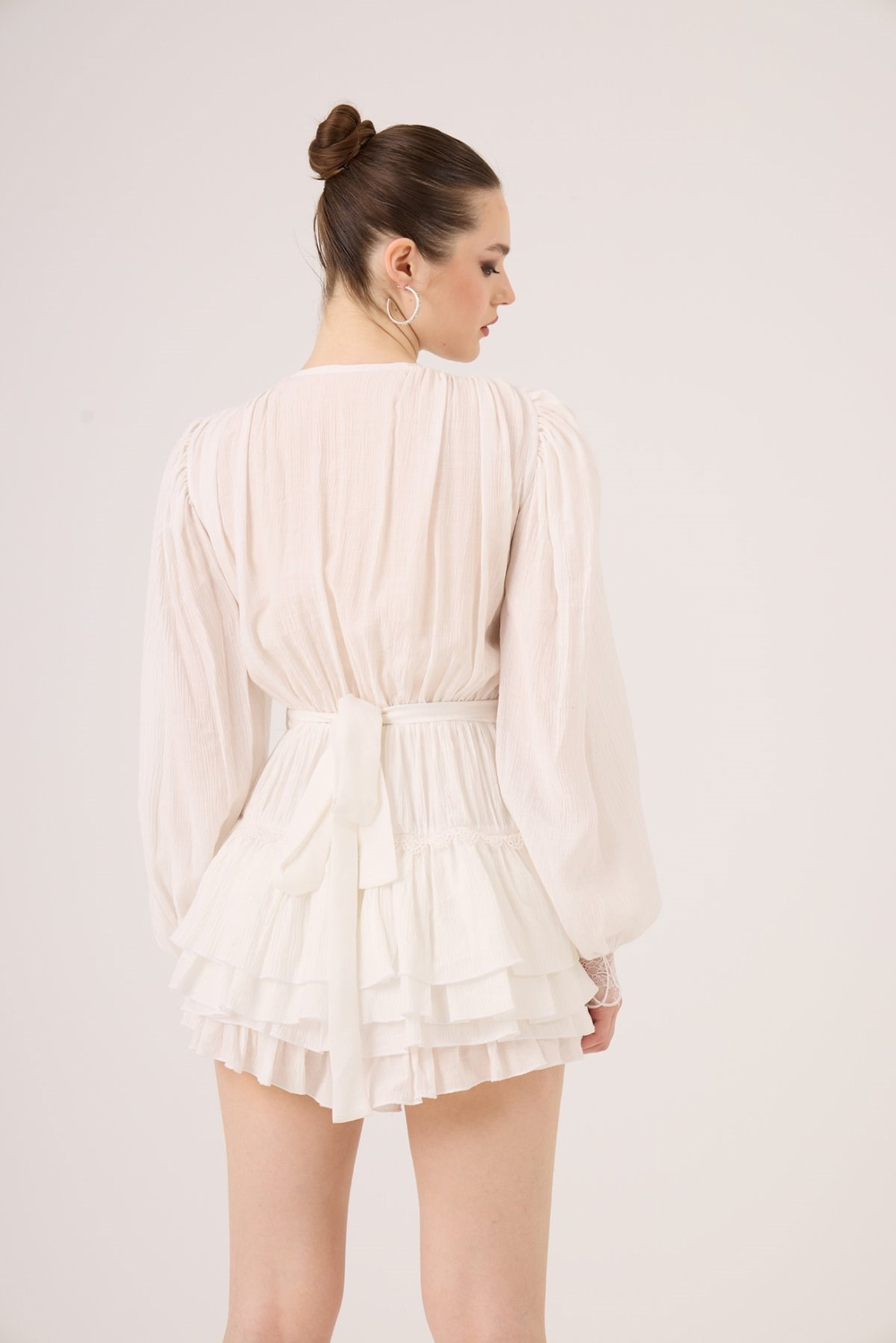 Olanna Dress with Lace Details and Ruffles, White