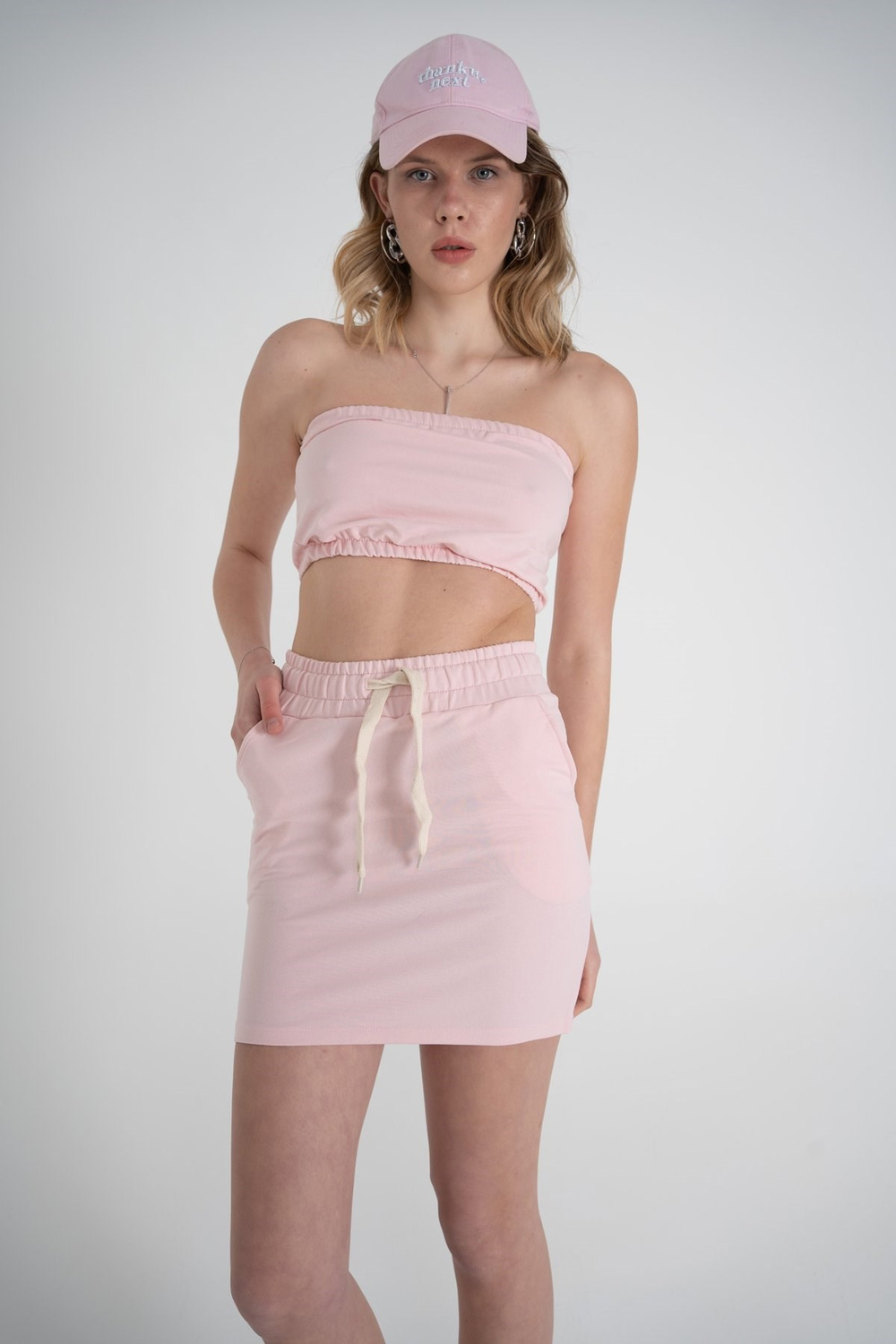 Mini Boy Bel Lastikli ve İpli Cepli Toa Etek Pembe