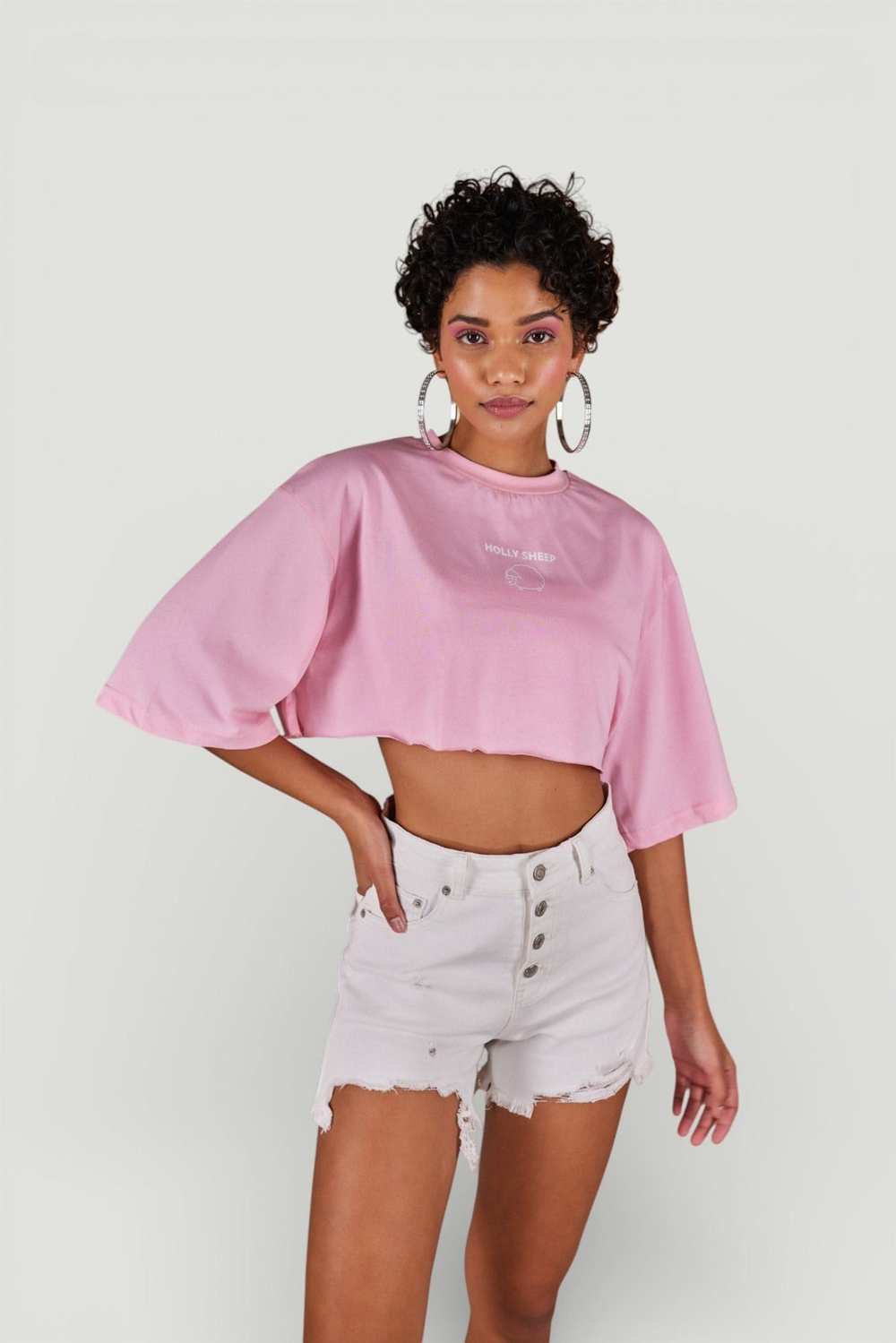 Bisiklet Yaka Holly Crop Tshirt Pembe