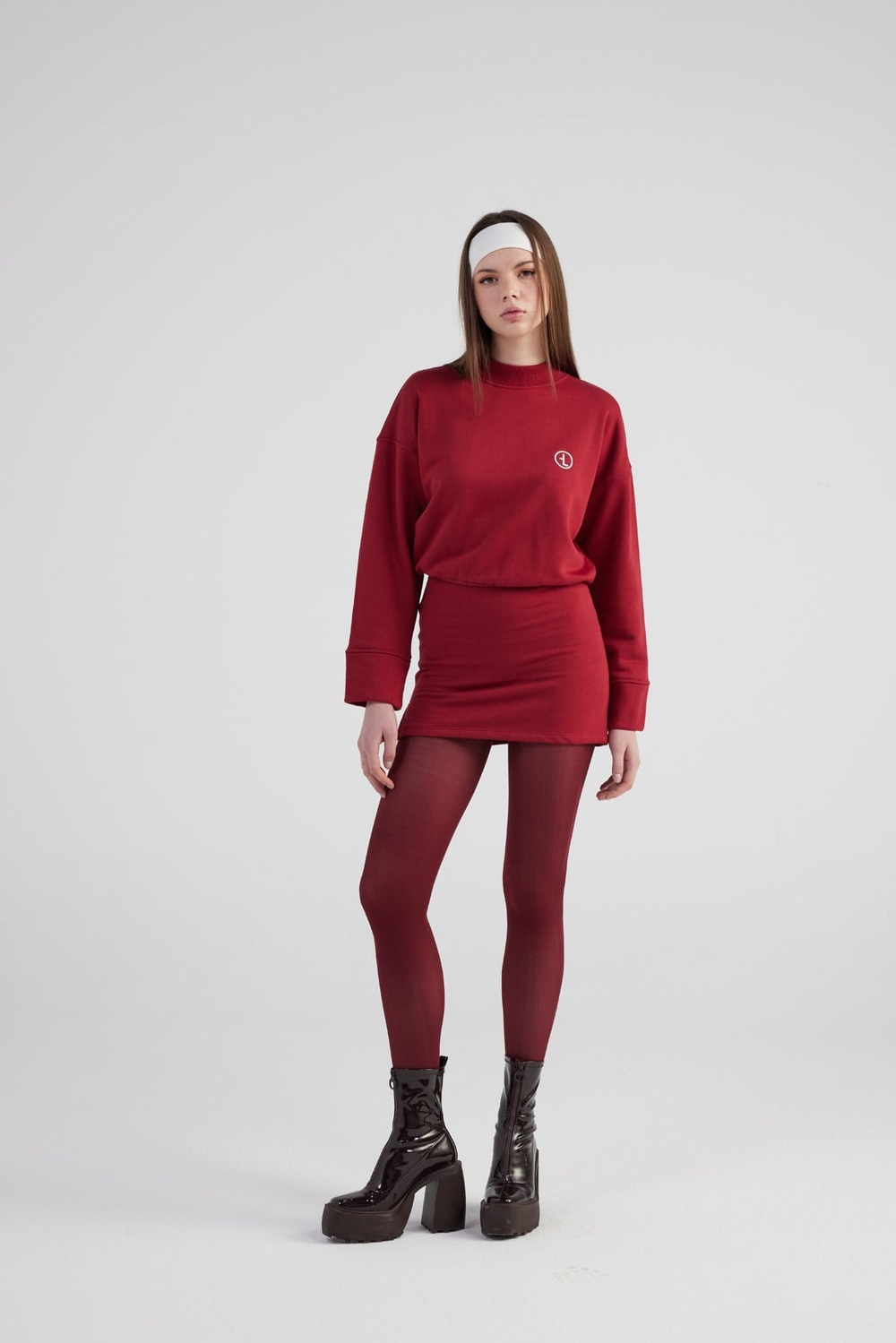 Yırtmaçlı Dokuma Kumaş Mini Claire Elbise Bordo