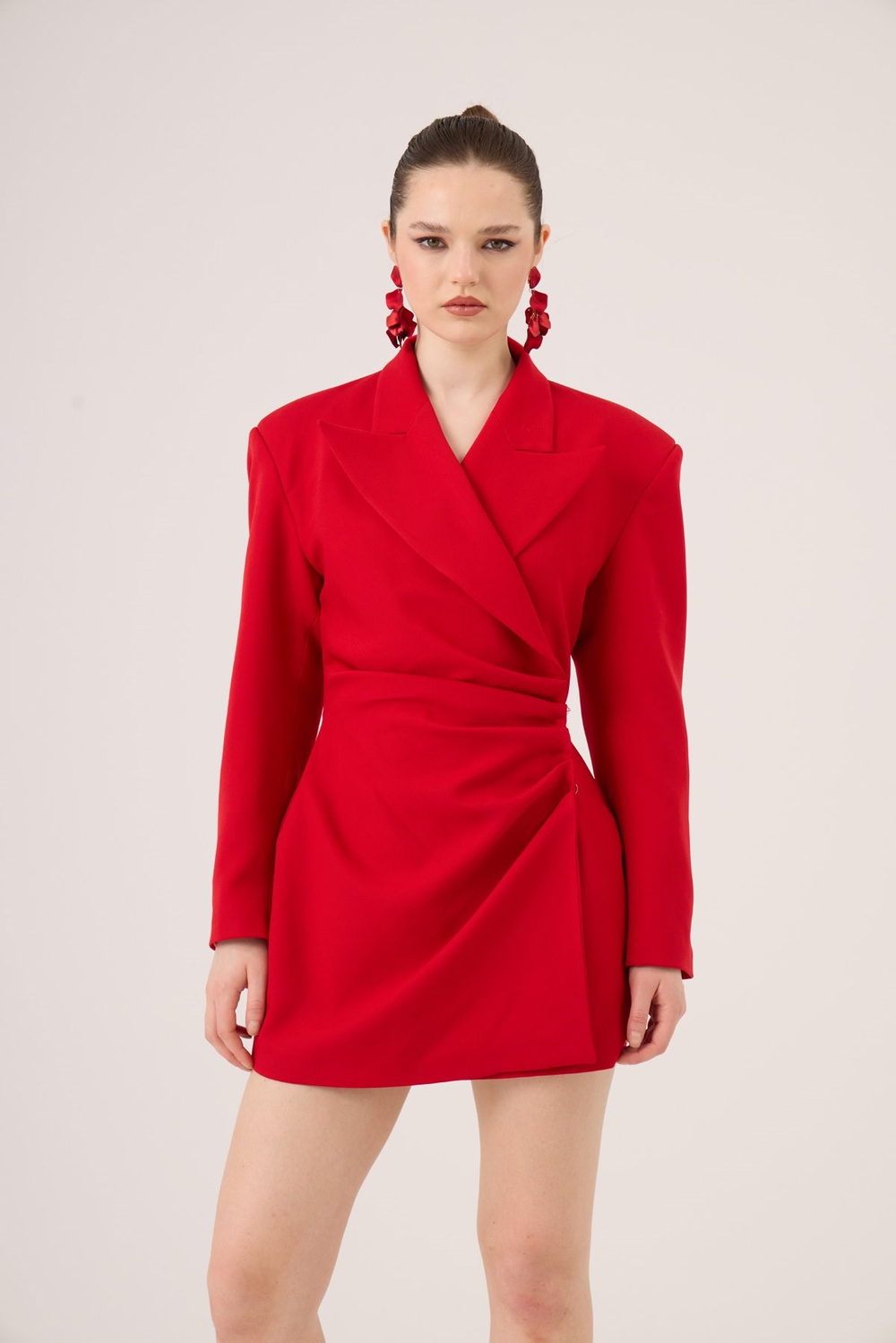 Beli Drape Detaylı Heleni Blazer Ceket Kırmızı