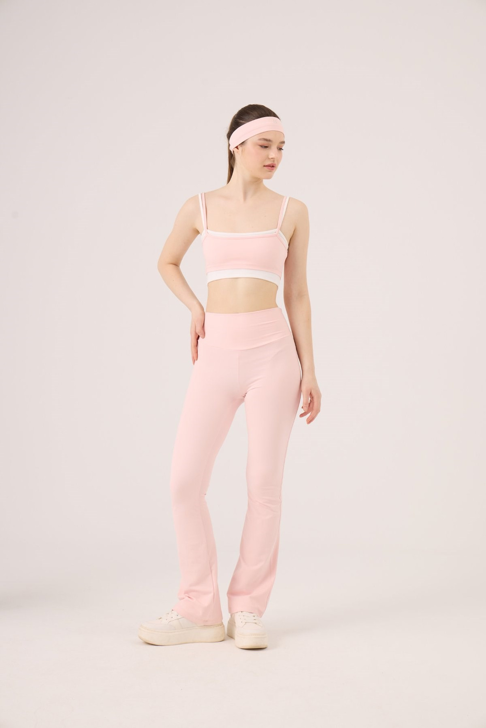 Yüksek Bel Flare Fabiola Tayt Pantolon Pembe