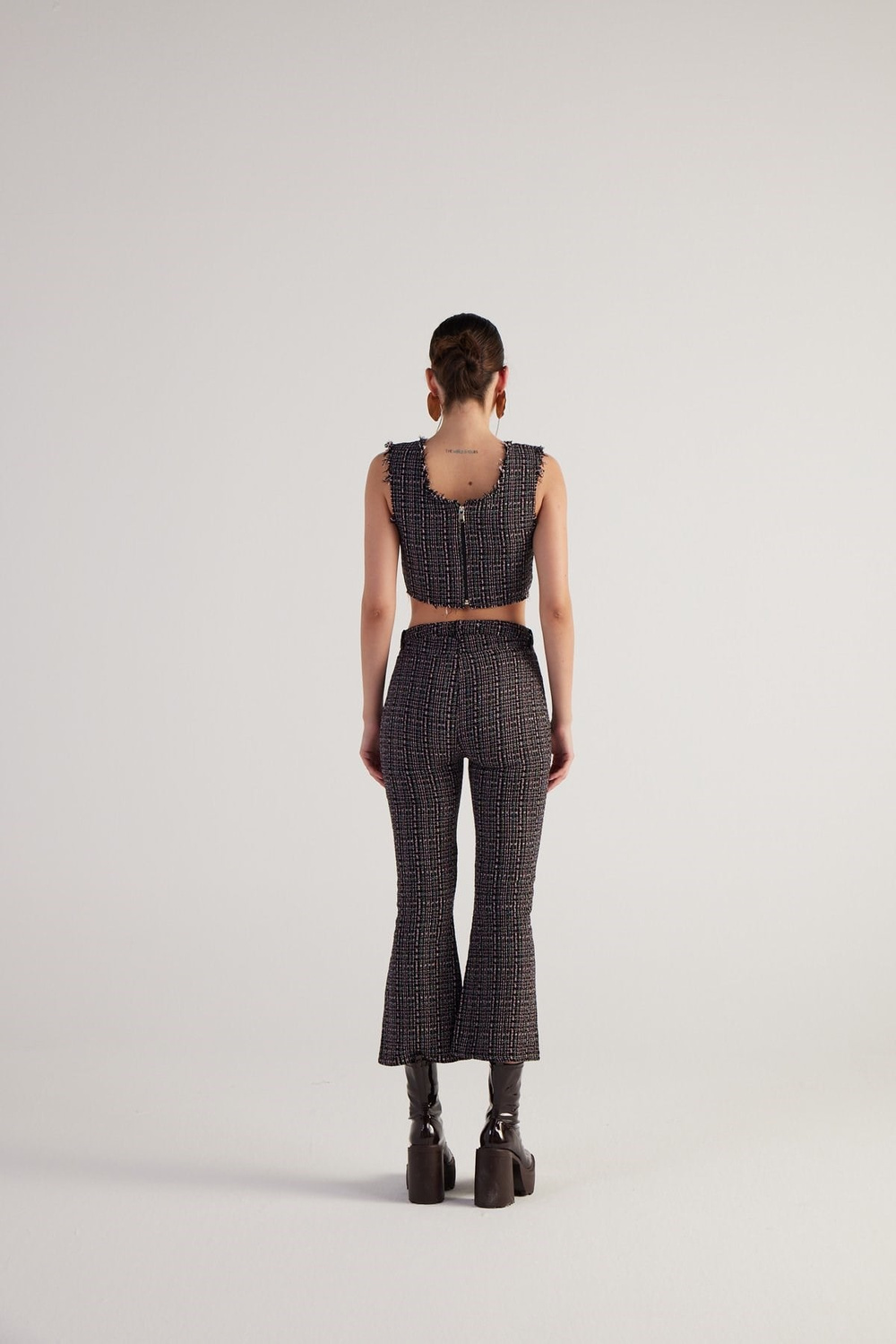 Tüvit Kumaş Crop Tweed Büstiyer Siyah