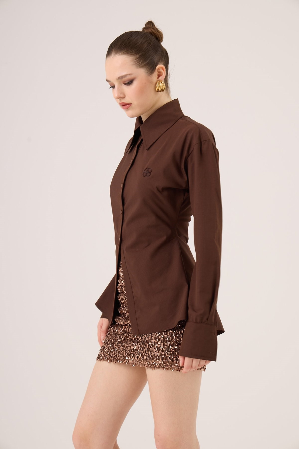 Paula Shirt with Fitted Waist, Coffee