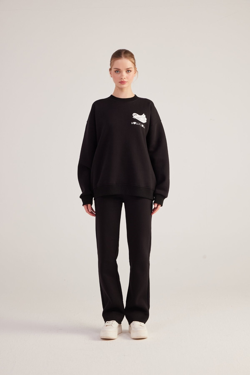 Oversize Kesin Unisex Ghosting Sweatshirt Siyah