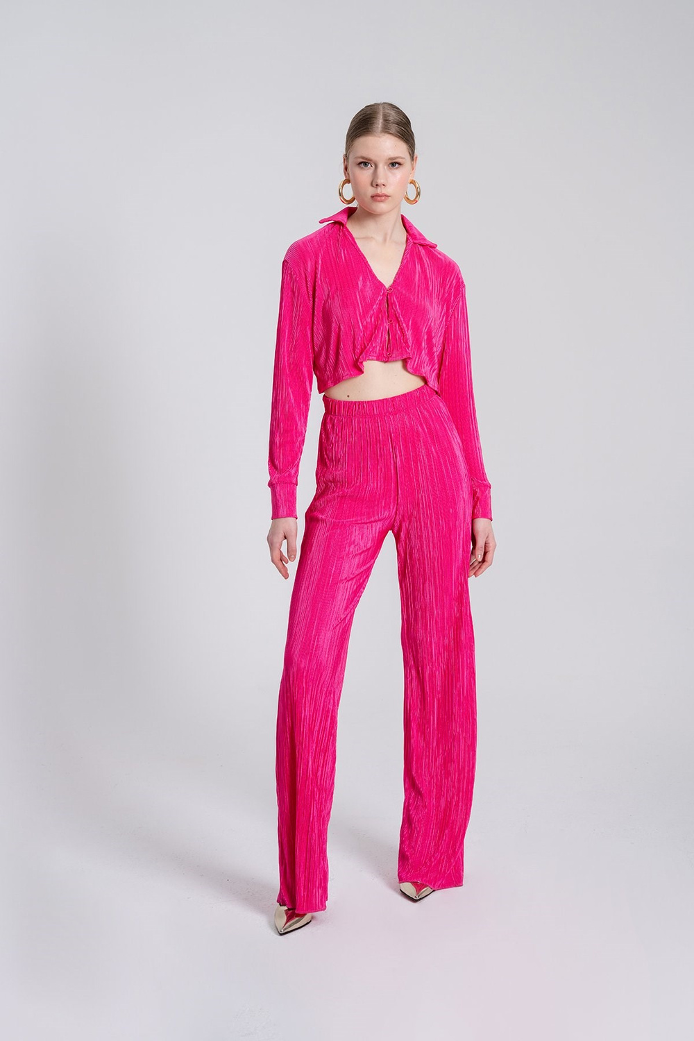 Beli Lastikli Esnek Comfy Pantolon Pembe