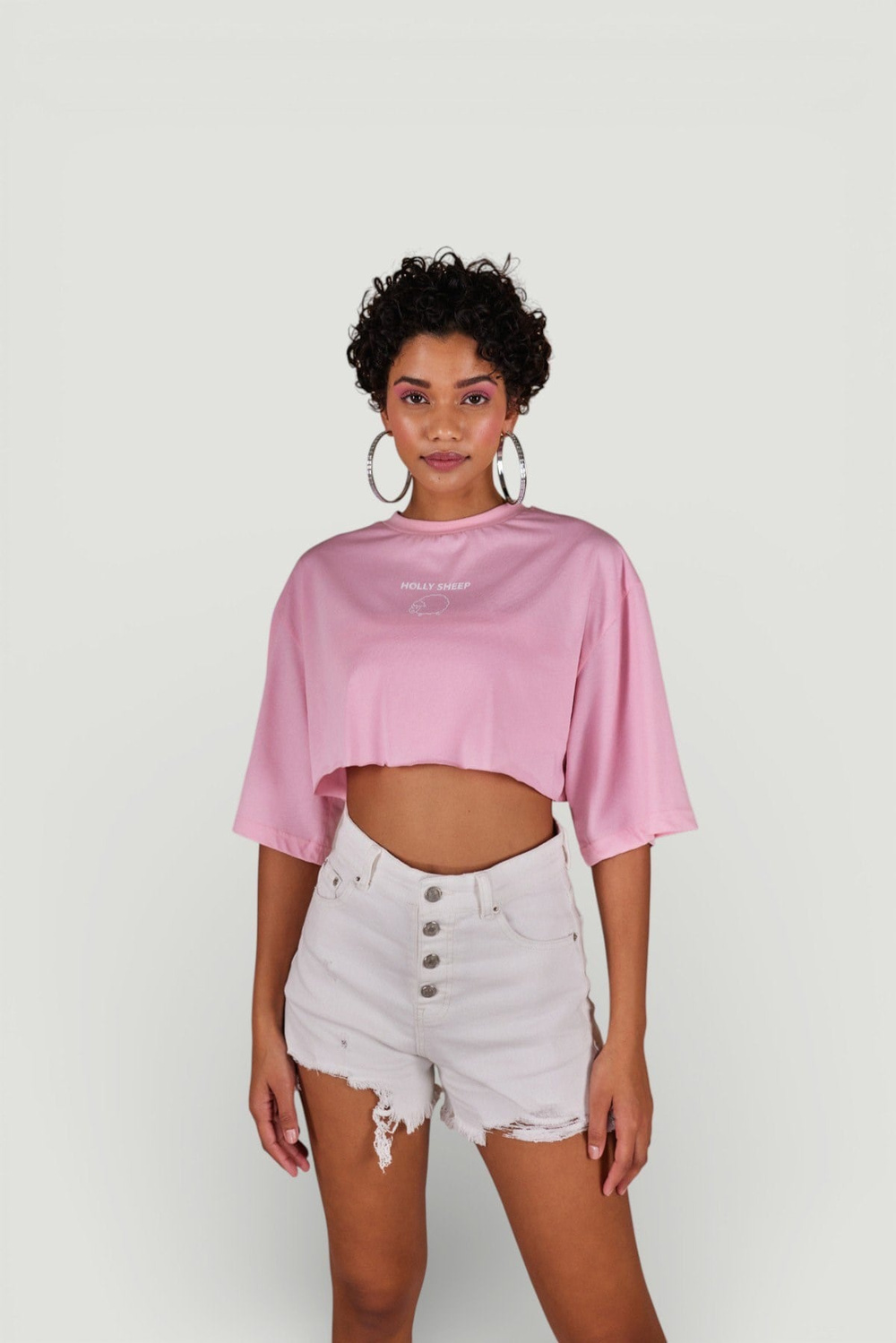 Bisiklet Yaka Holly Crop Tshirt Pembe