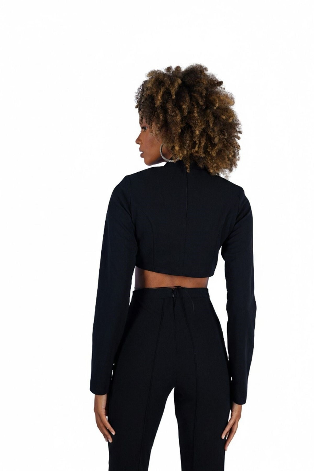 Crop Model Dekolteli Bel Bağlamalı Lui Bluz Siyah