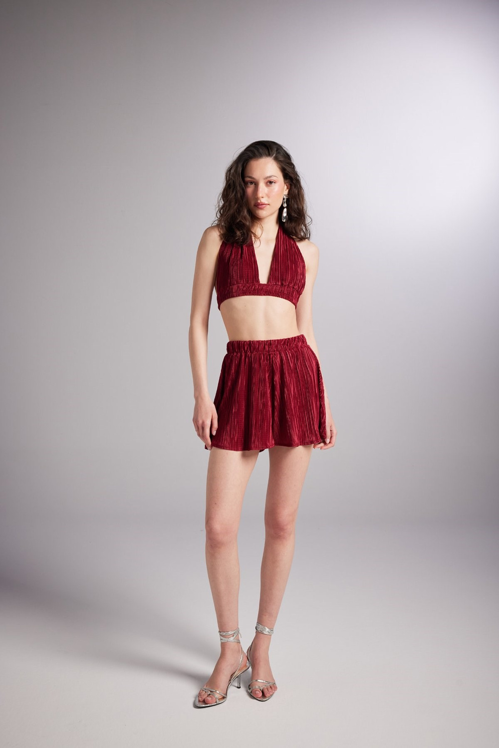 Beli Lastikli Mini Comfy Şort Bordo