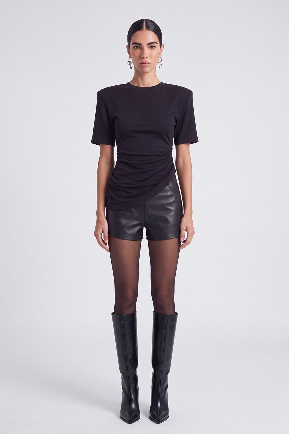 High Waist Mini Meghan Leather Shorts Black
