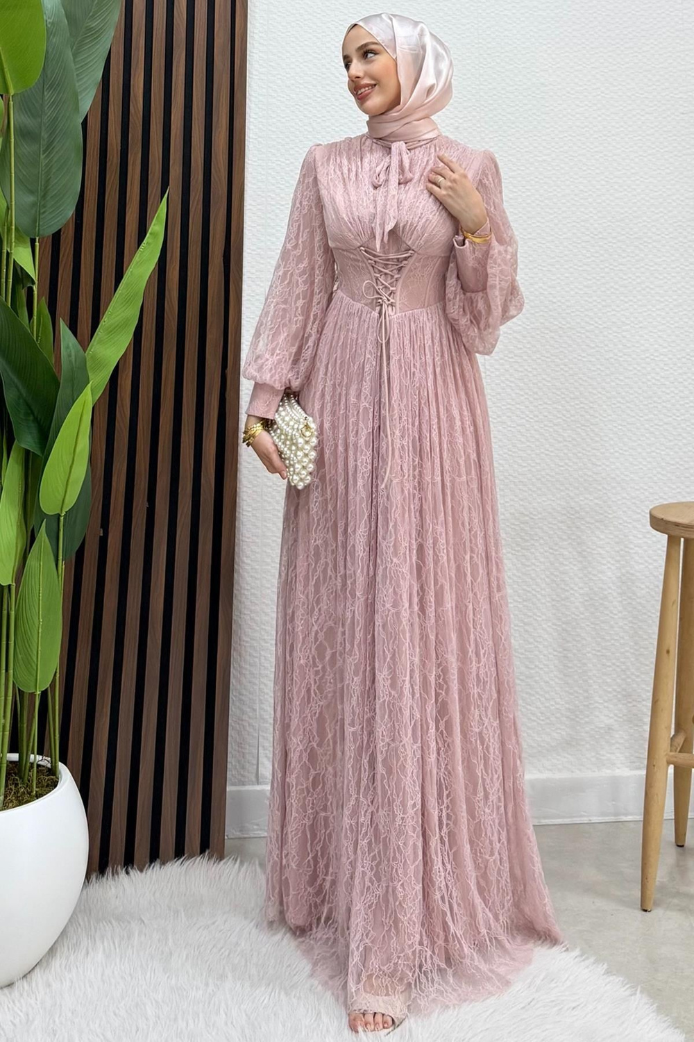 Bergen Dantel Abiye Soft Pembe