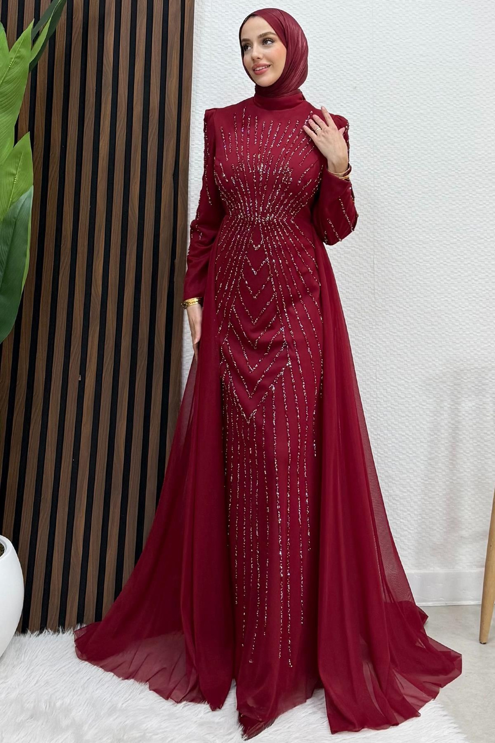 Velya Şifon Abiye Bordo