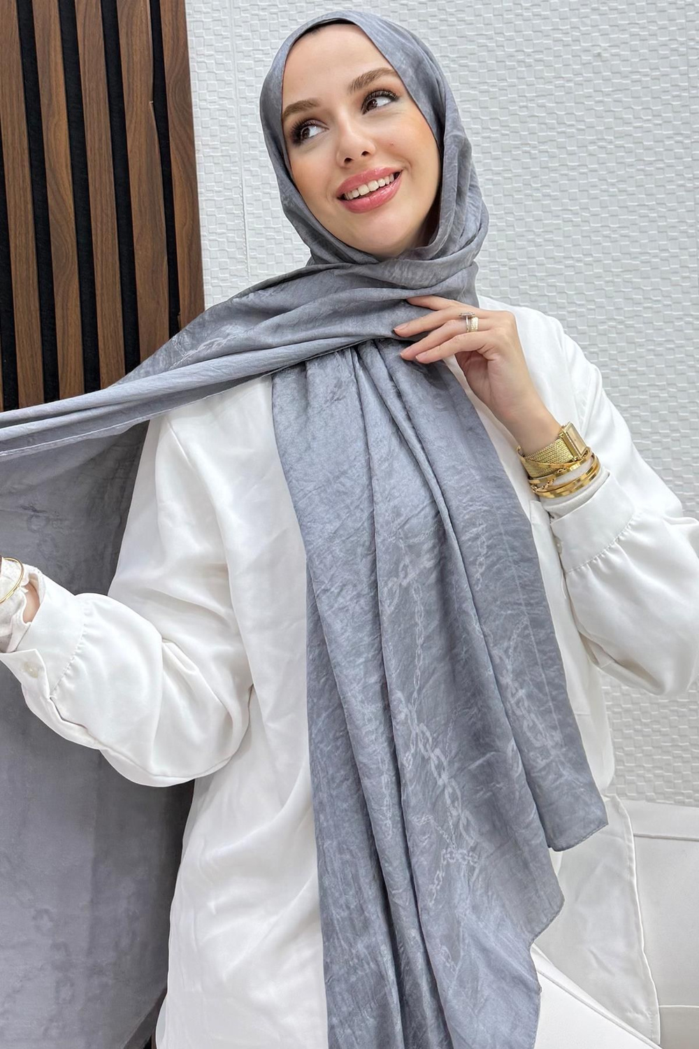 Zincir Model Şal Koyu Gri