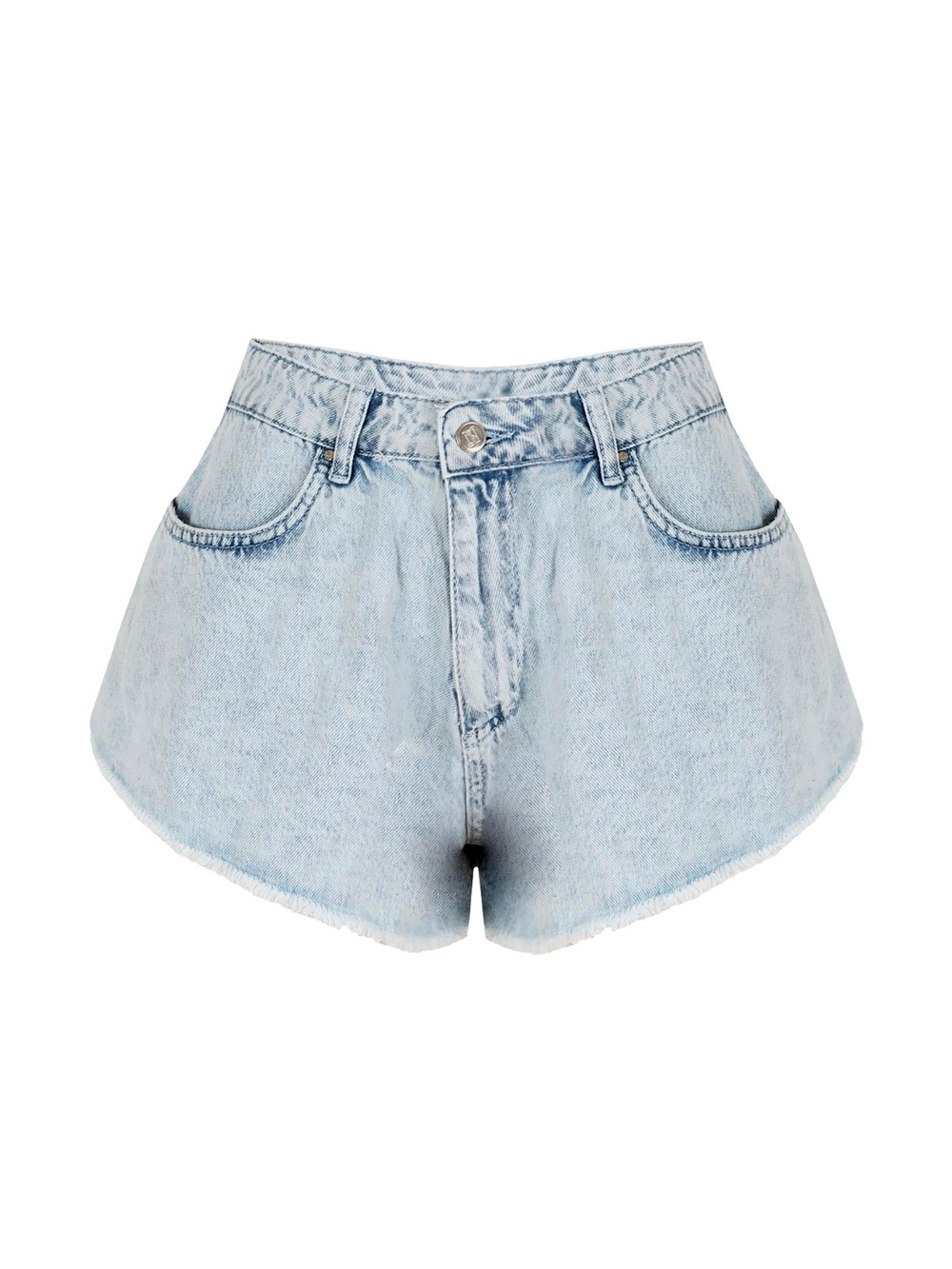 Paçası Dikişsiz Bol Kesim Mini Jean Şort - Mavi