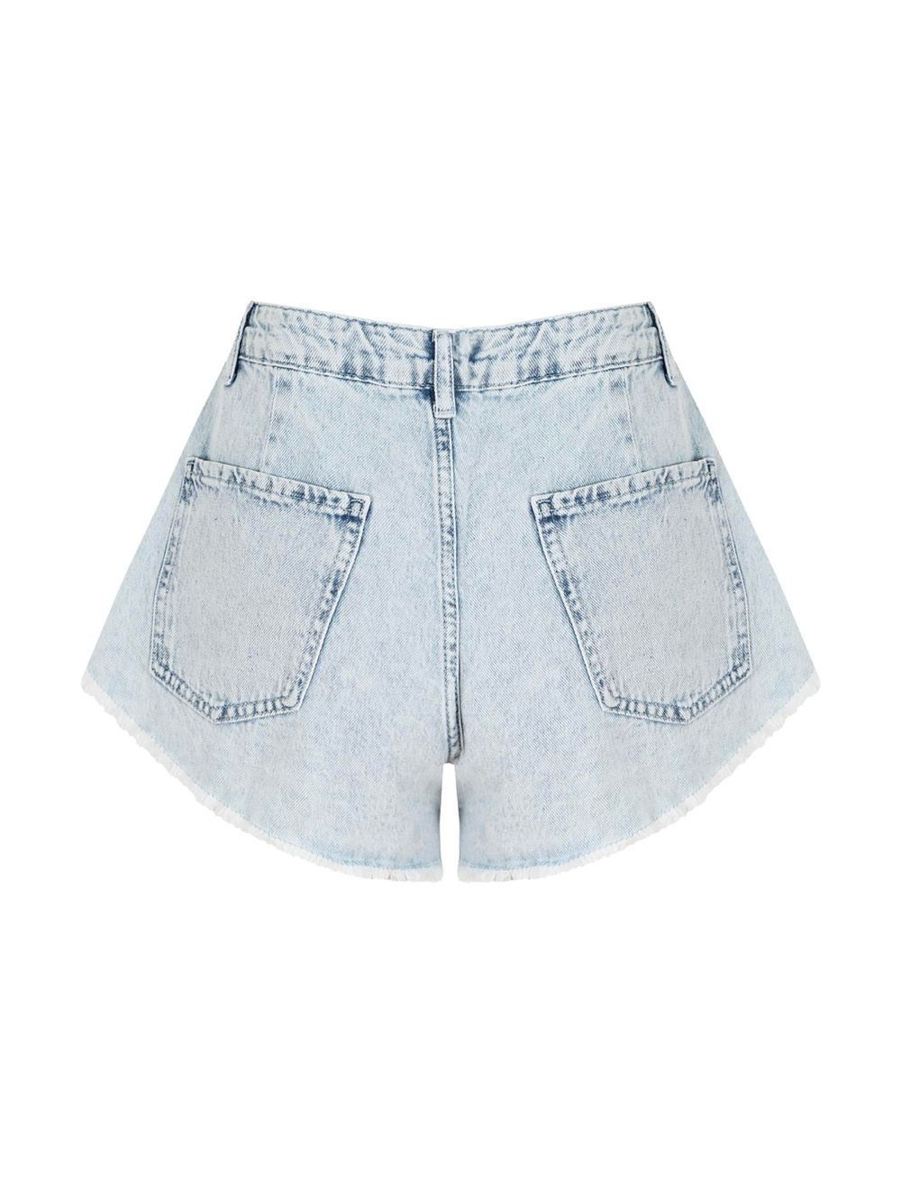 Paçası Dikişsiz Bol Kesim Mini Jean Şort - Mavi