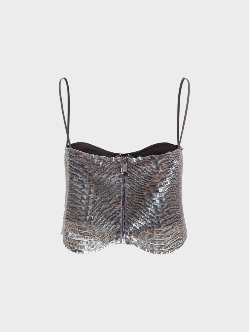 Askılı Boru Pullu Uzun Crop Şık Bluz - Antrasit
