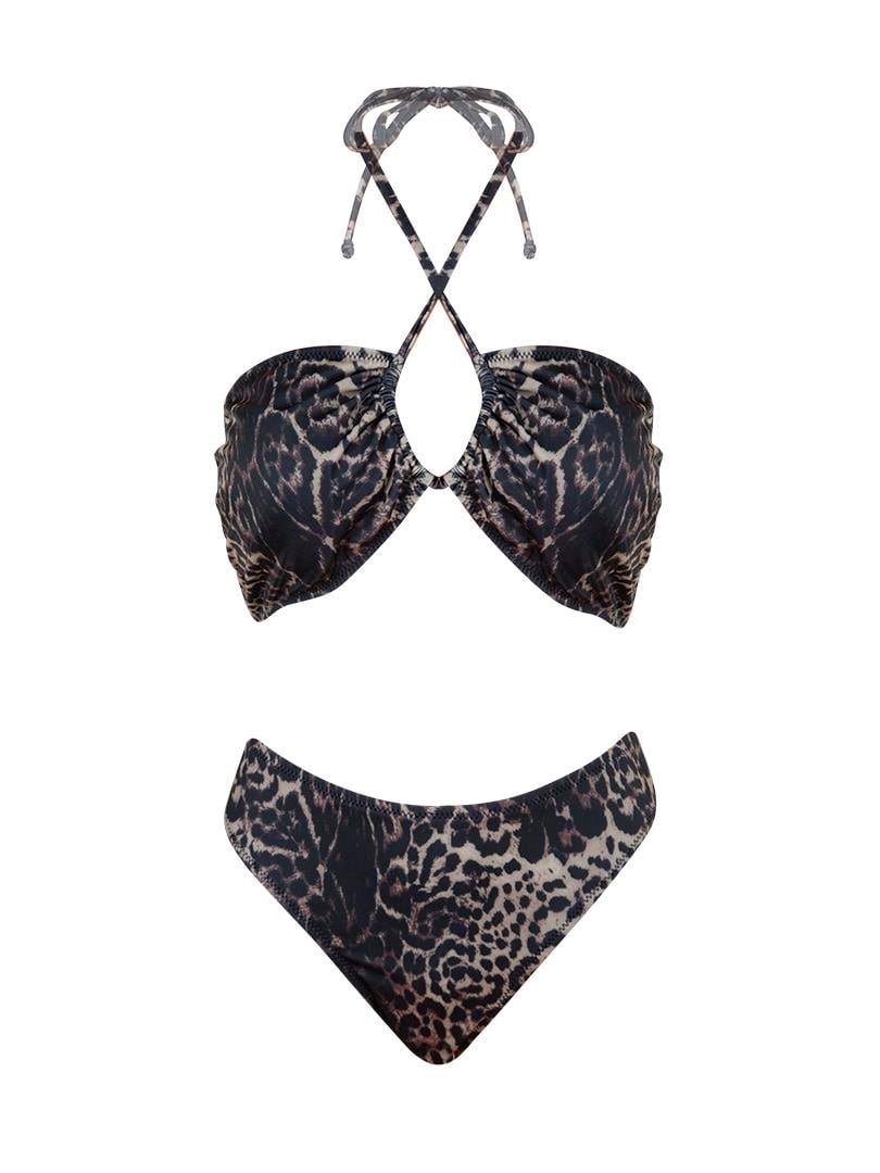 Bağlamalı Straplez Bikini Takımı - Leopar