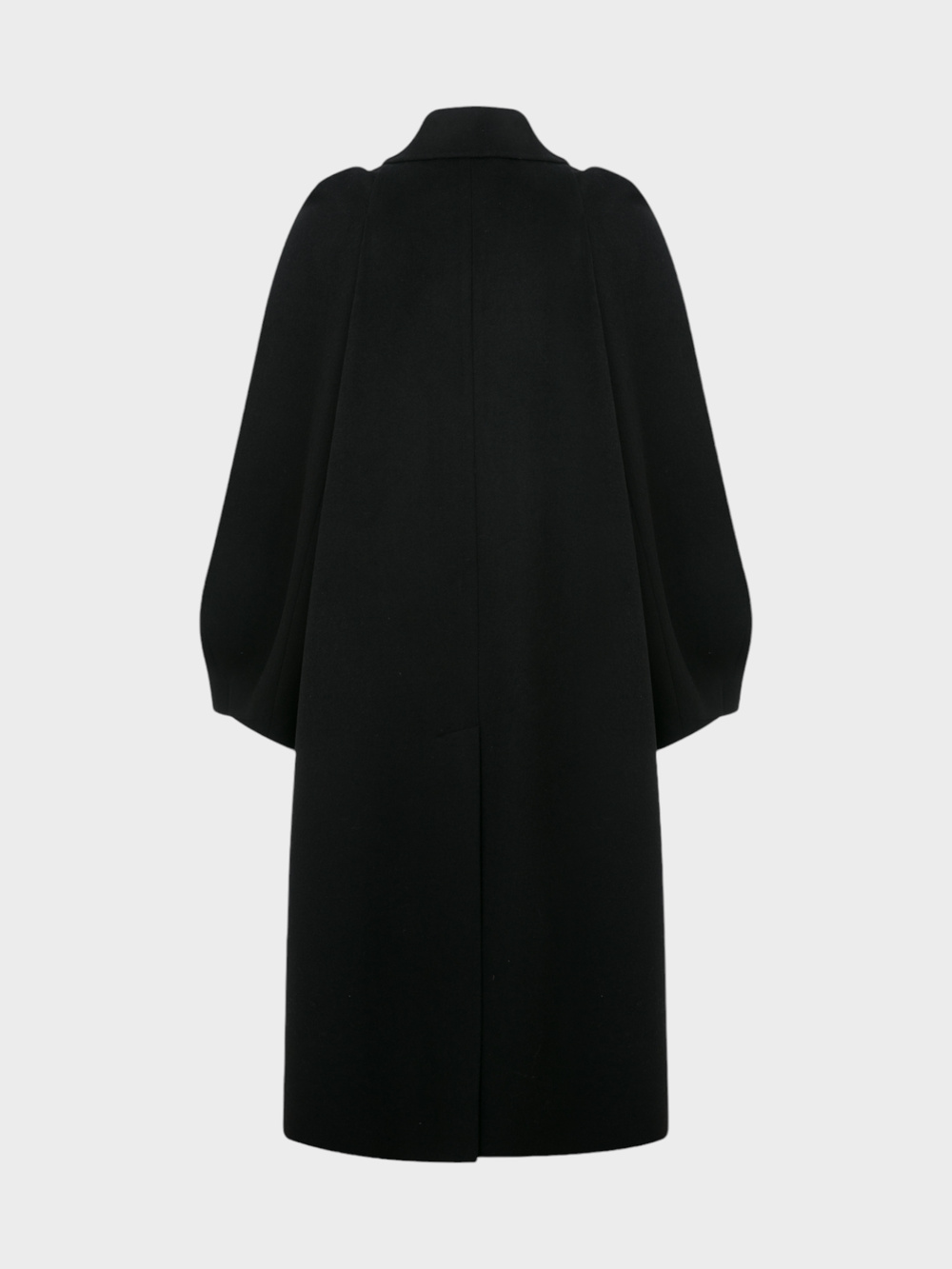 Balon Kollu Uzun Kaşe Mont - Siyah