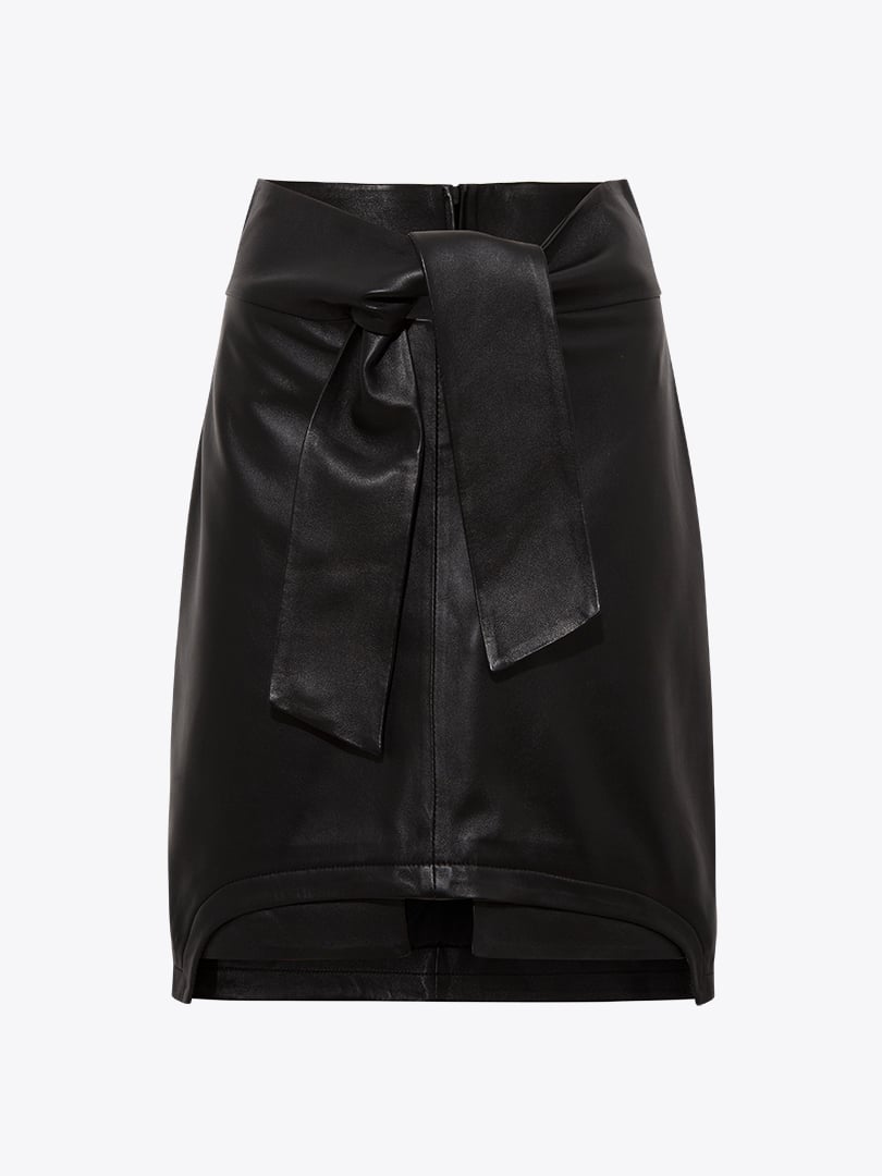 Bel Detaylı Deri Etek - Siyah