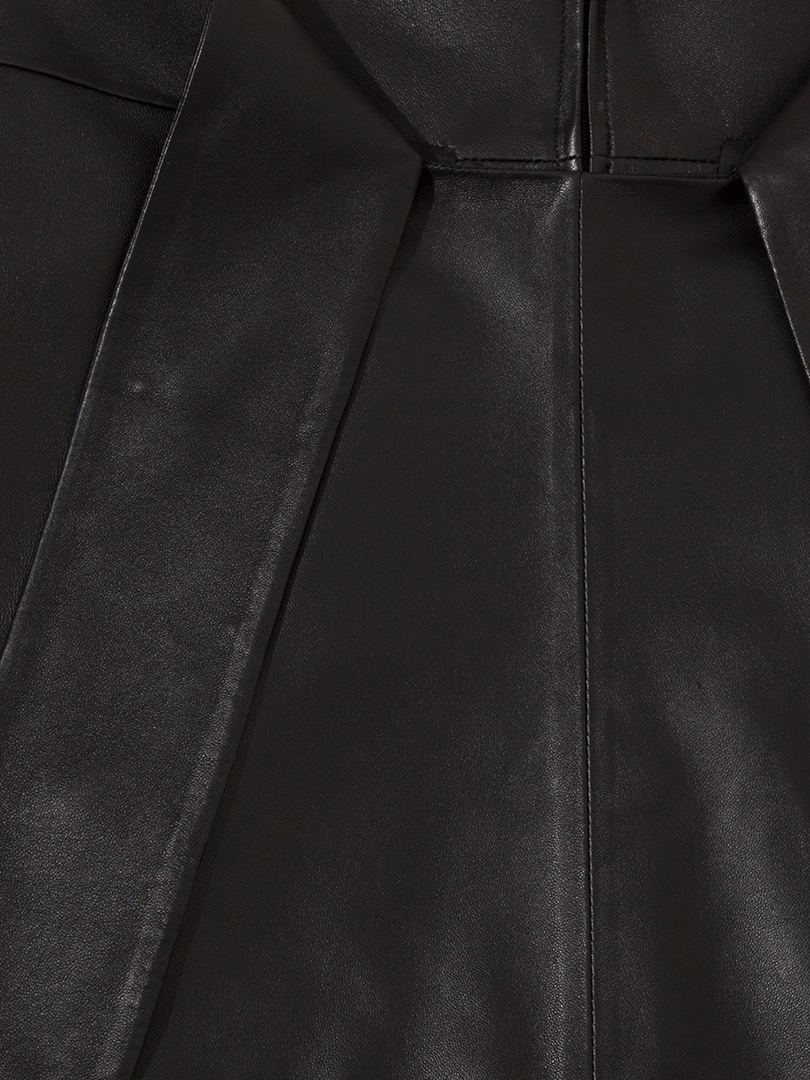 Bel Detaylı Deri Etek - Siyah