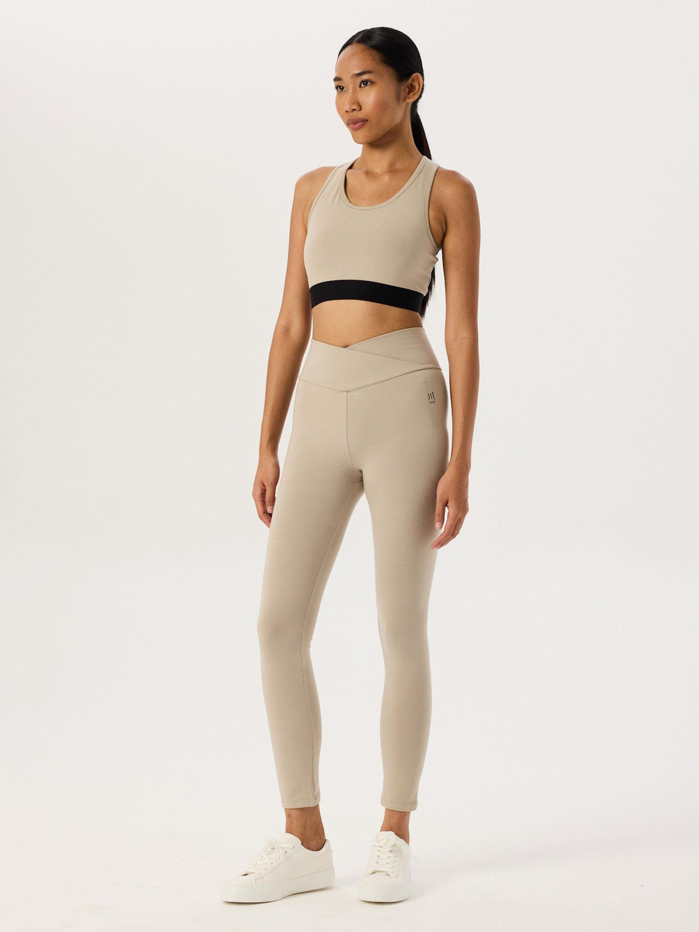 Bel Detaylı Spor Tayt - Bej