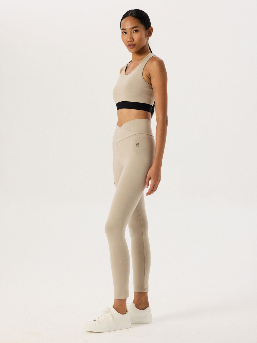 Bel Detaylı Spor Tayt - Bej