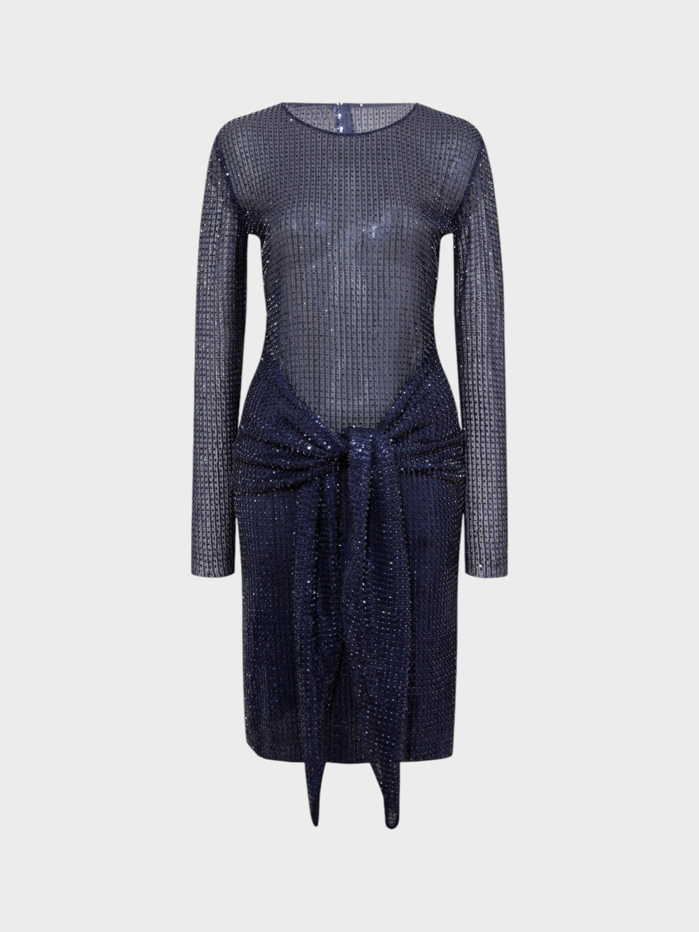 Belden Bağlama Detaylı Transparan Kısa Elbise - Lacivert
