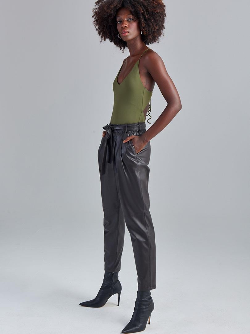 Beli Kuşaklı Deri Pantolon - Acı Kahve