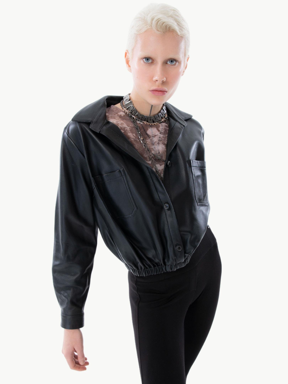 Beli Lastikli Anvelop Kesim Deri Gömlek - Siyah