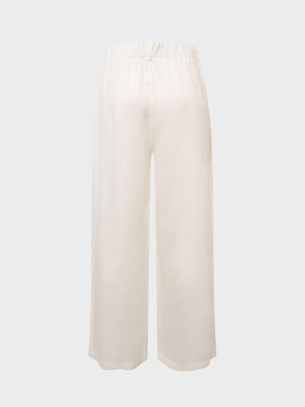 Beli Lastikli Keten Pantolon - Beyaz