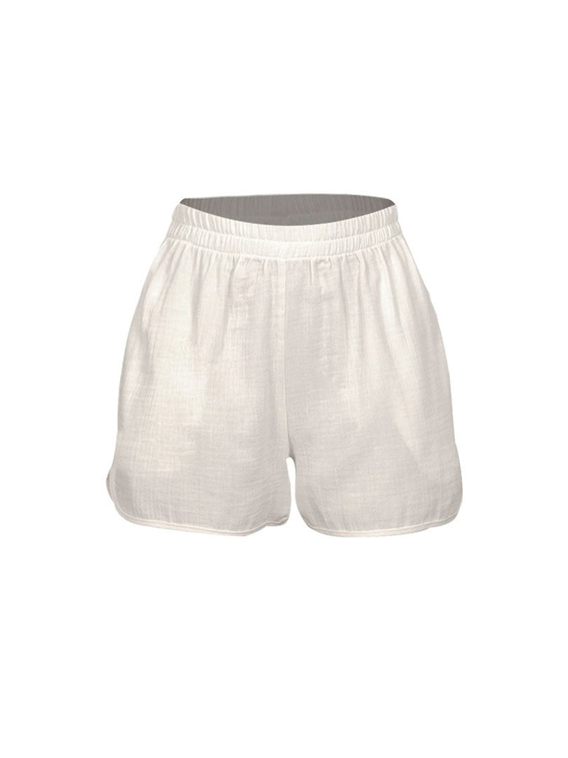 Beli Lastikli Koton Şort - Ekru