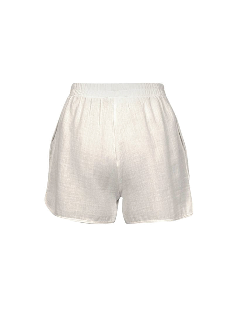 Beli Lastikli Koton Şort - Ekru