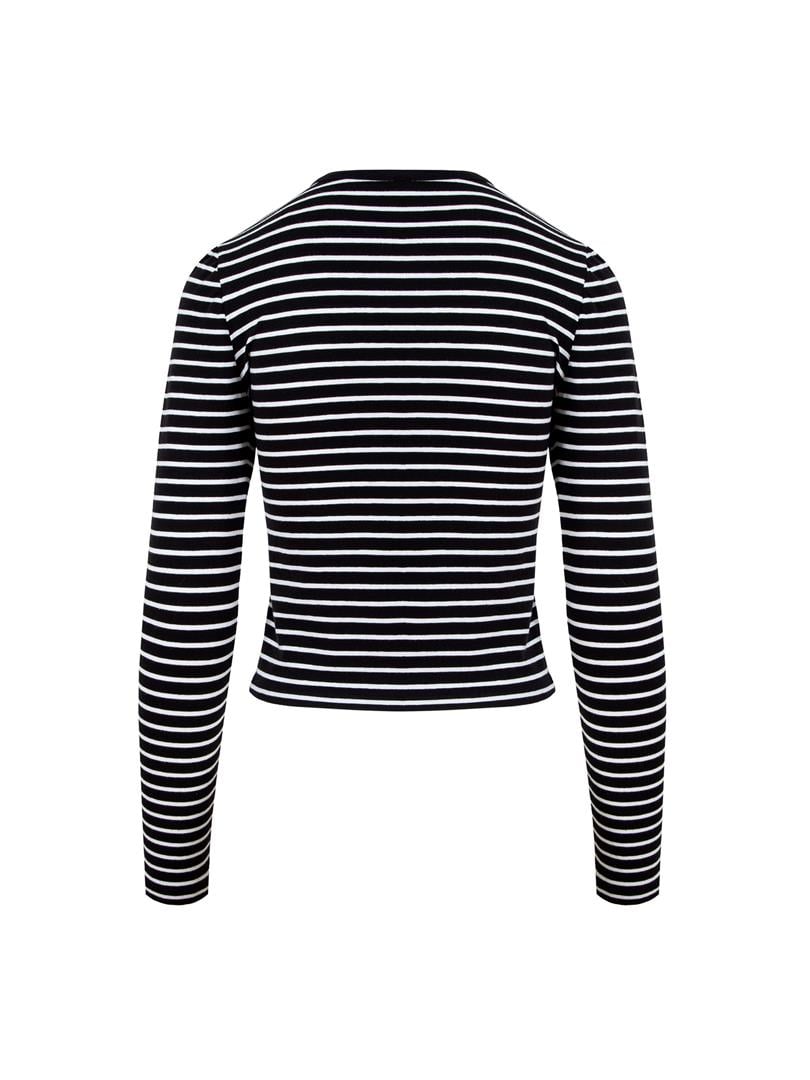 Bisiklet Yaka Uzun Kol Çizgili Basic T-Shirt - Çizgili