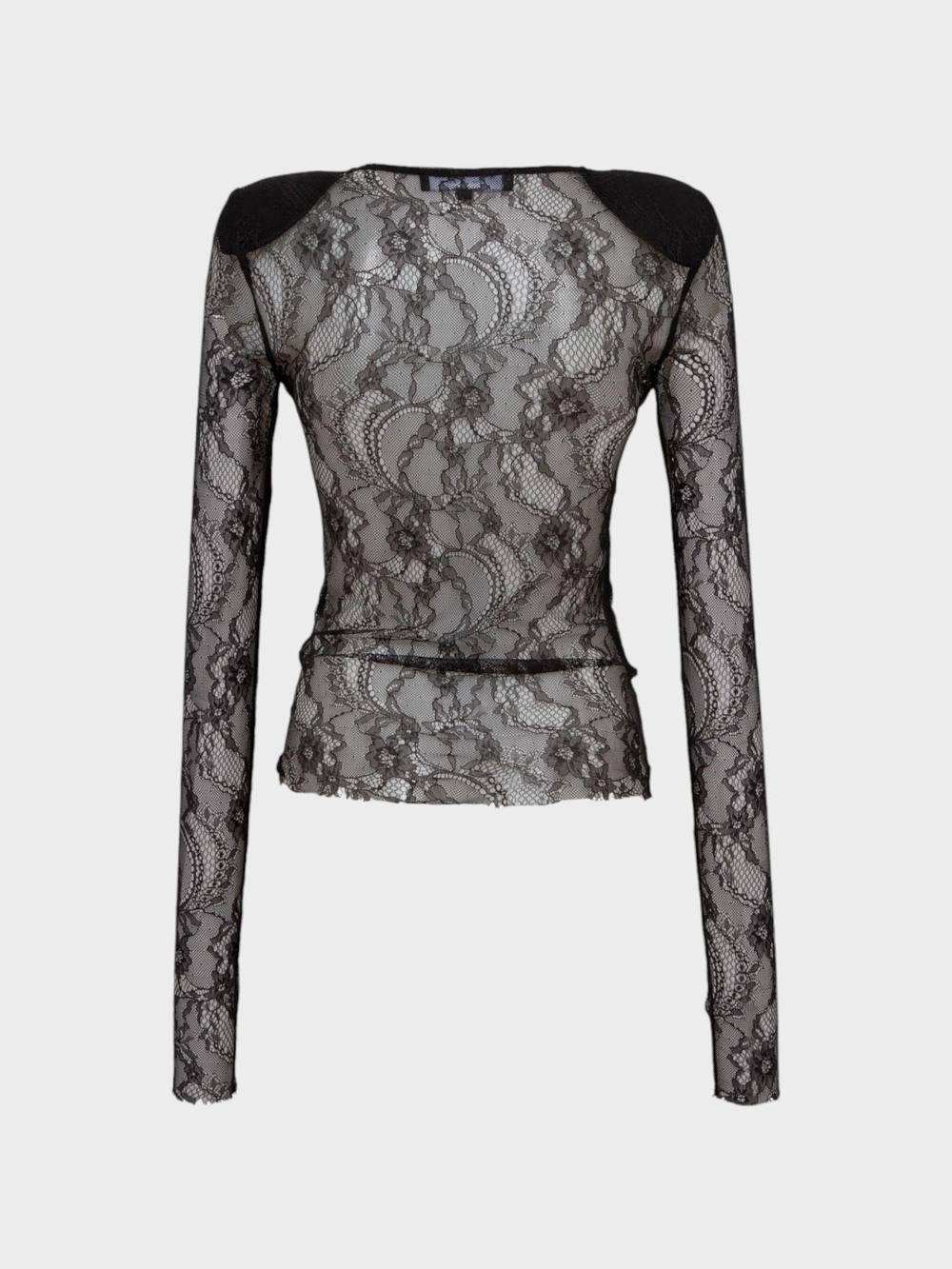Bisiklet Yakalı Dantel Vatkalı Bluz - Siyah