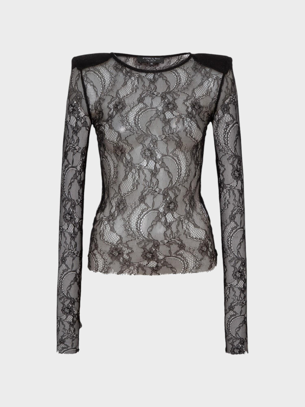 Bisiklet Yakalı Dantel Vatkalı Bluz - Siyah