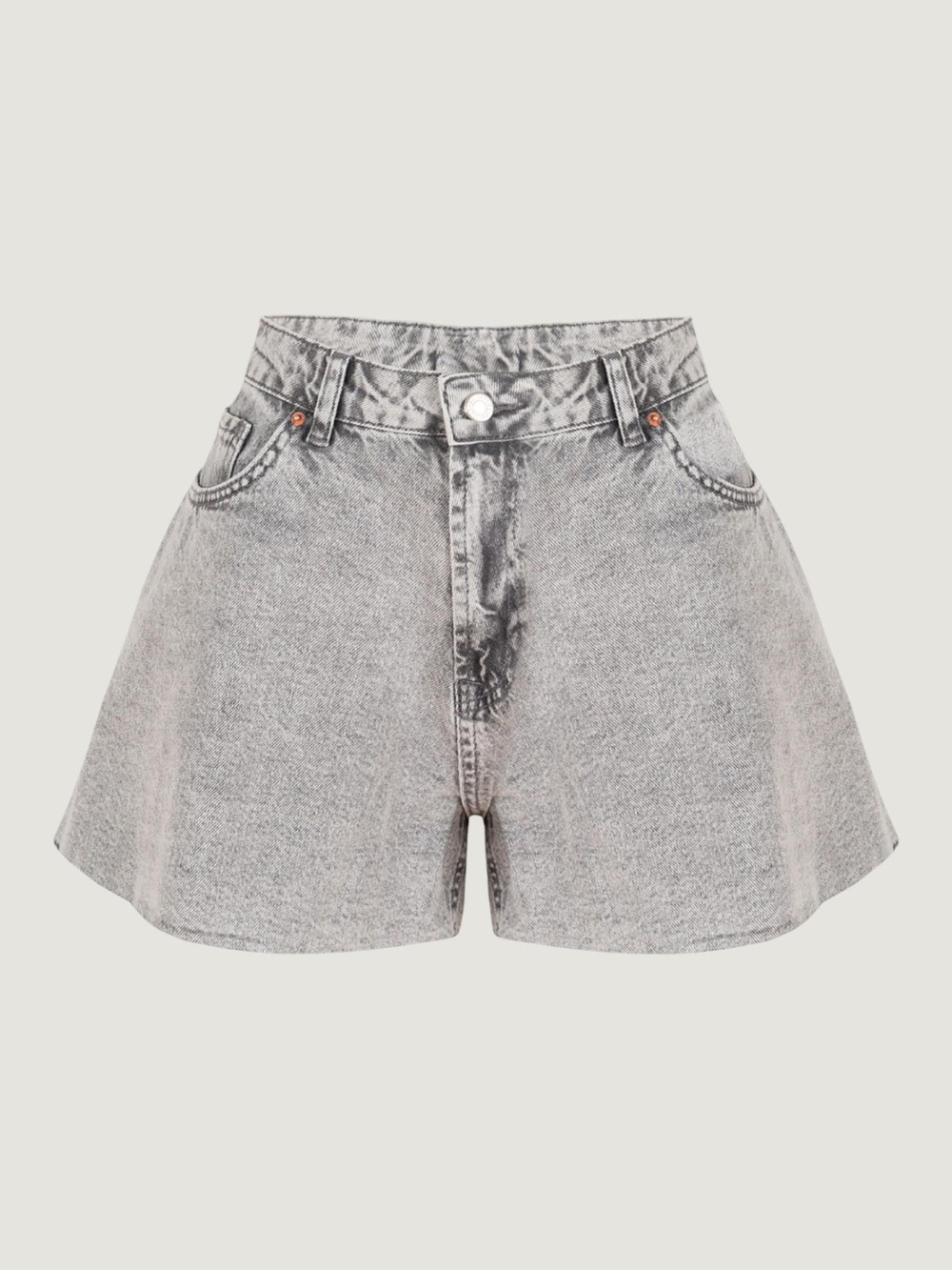 Bol Kesim Yüksek Bel Jean Şort - Gri