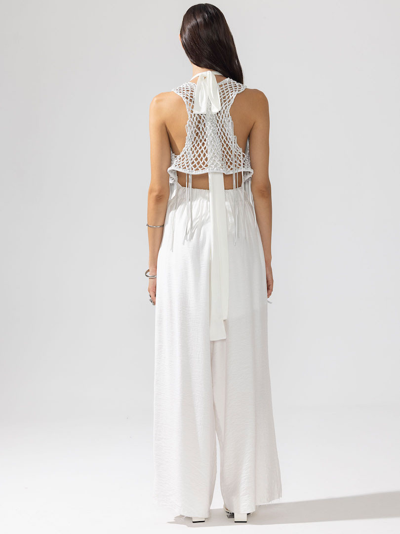 Deri Püsküllü Yelek - Beyaz