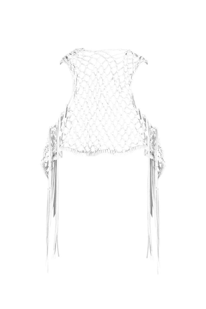 Deri Püsküllü Yelek - Beyaz