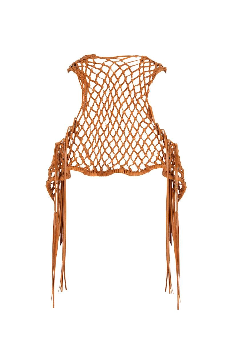 Deri Püsküllü Yelek - Taba