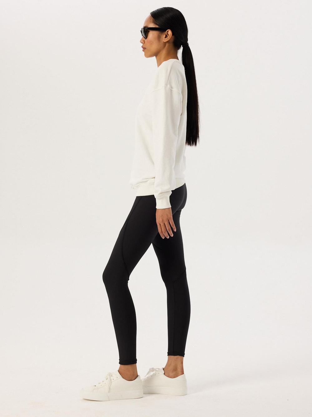 Dikişli Yüksek Bel Tayt - Siyah