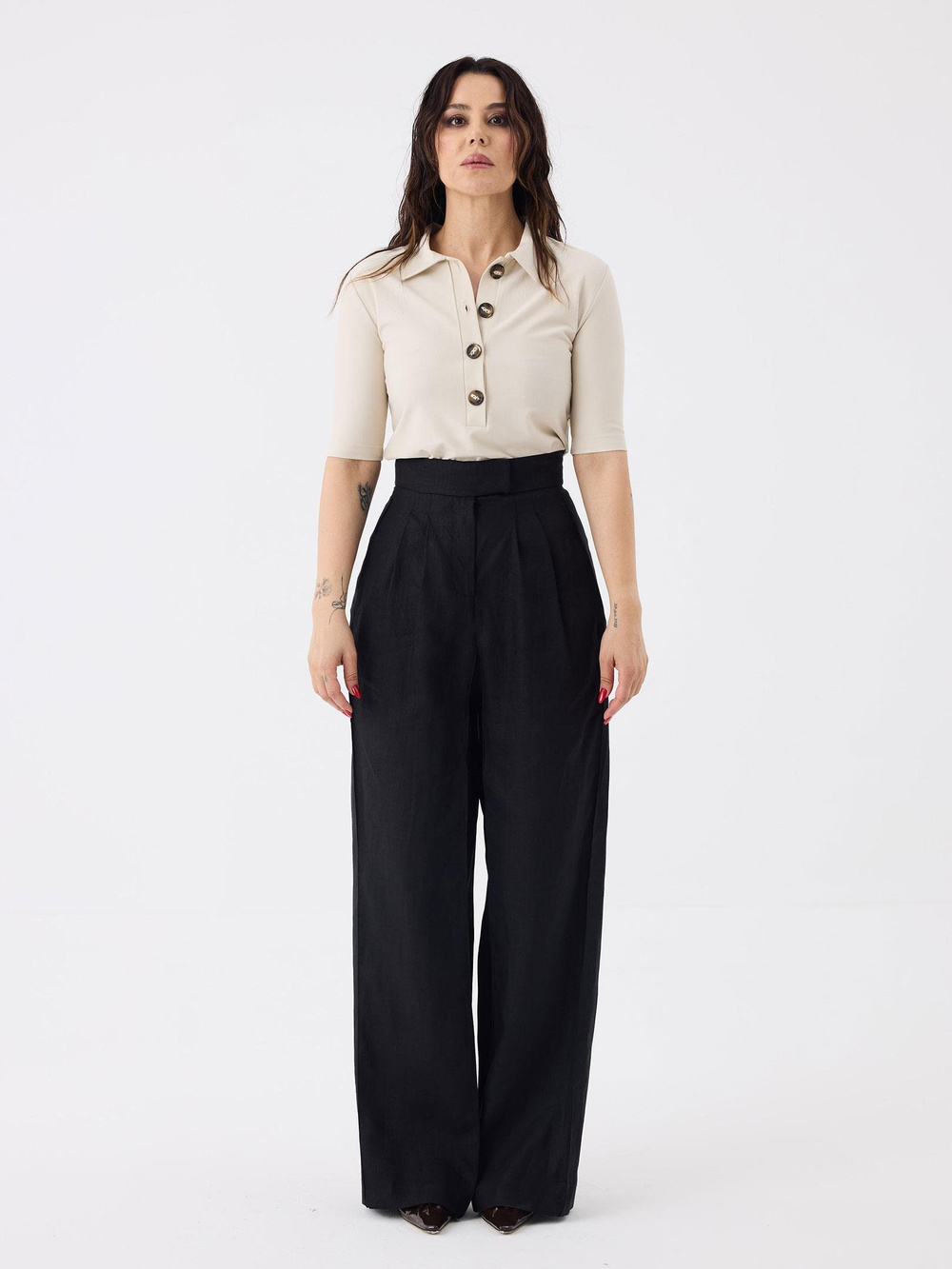 Düğmeli Polo Yaka T-shirt - Bej