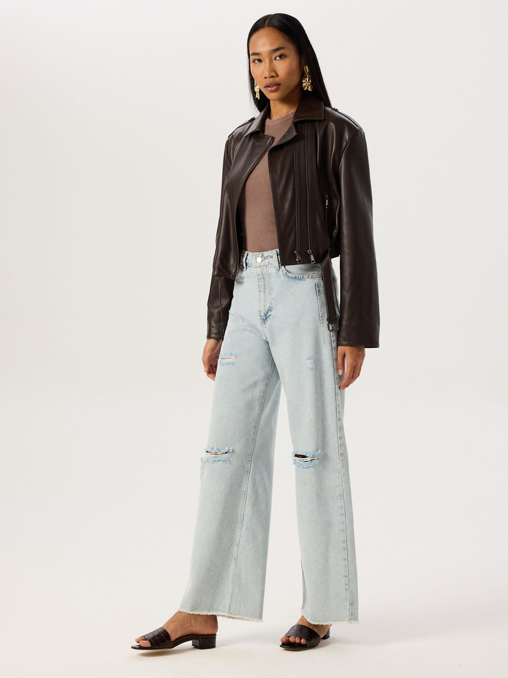 Eskitme Detaylı Bol Paça Jean Pantolon - Mavi