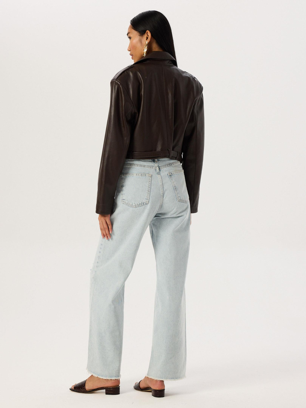 Eskitme Detaylı Bol Paça Jean Pantolon - Mavi