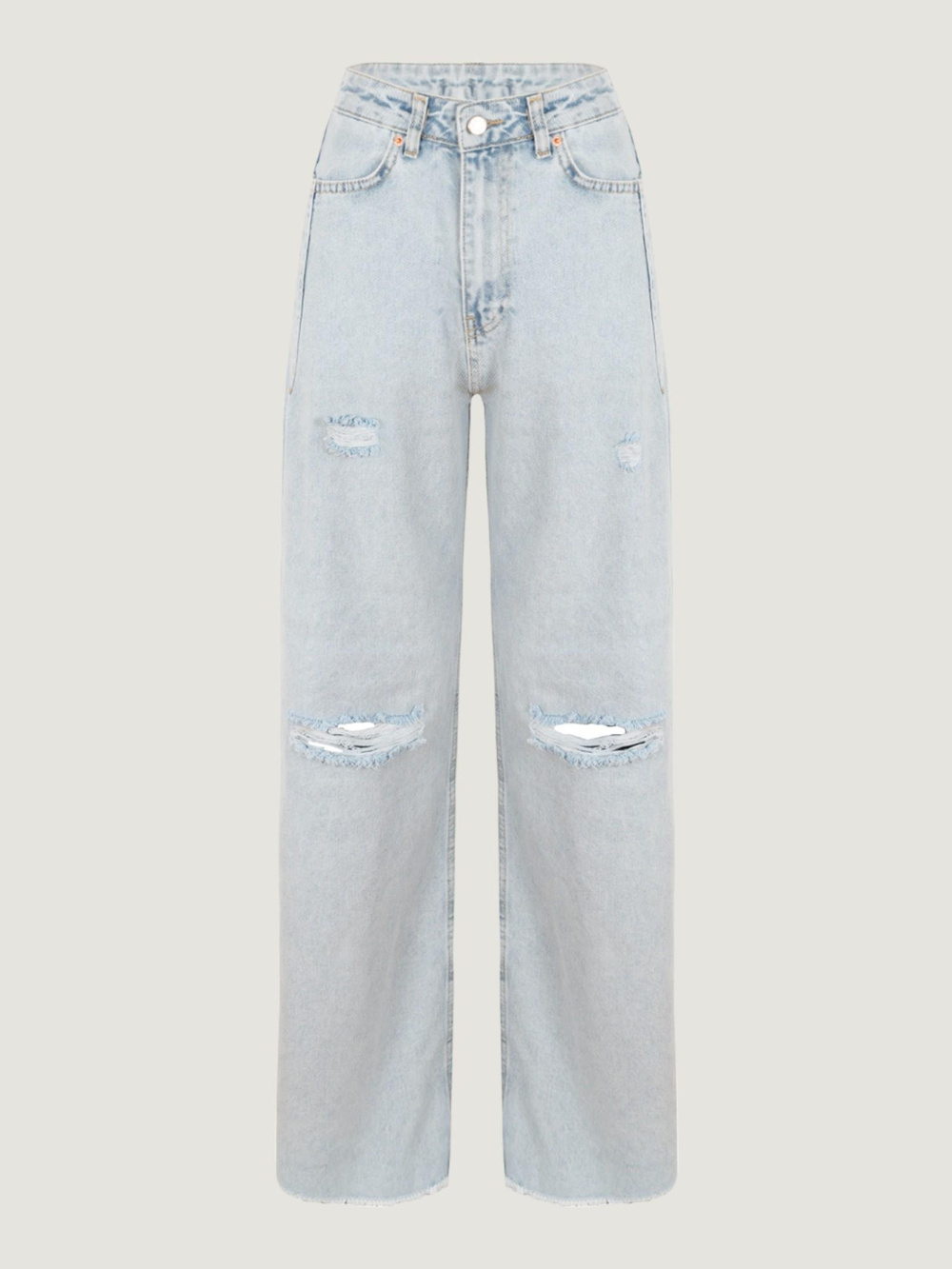 Eskitme Detaylı Bol Paça Jean Pantolon - Mavi