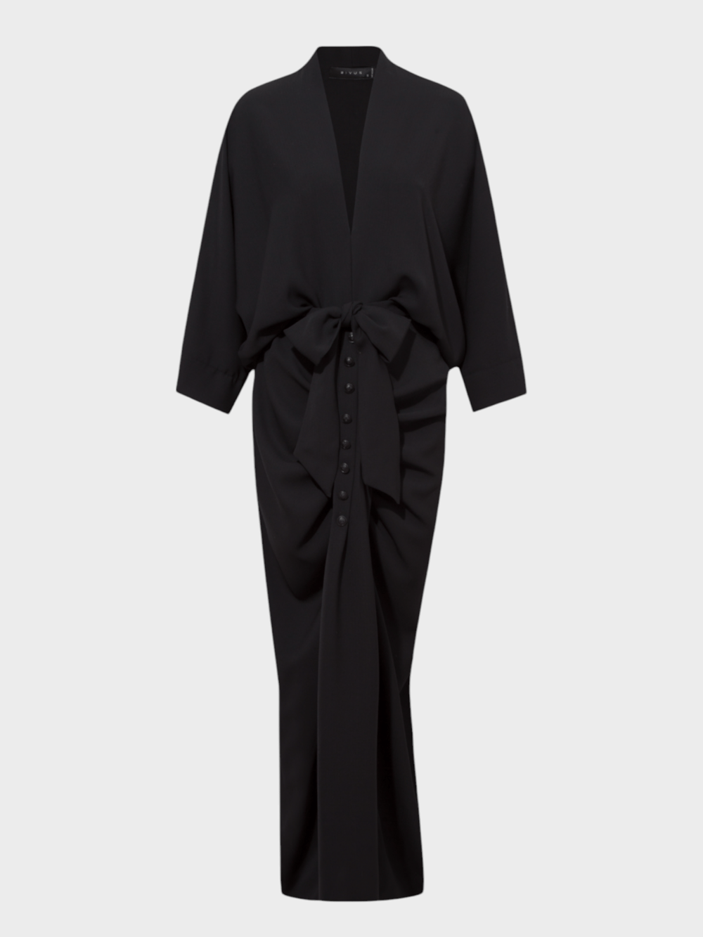 Eteği Süs Düğmeli Büzgülü Elbise - Siyah