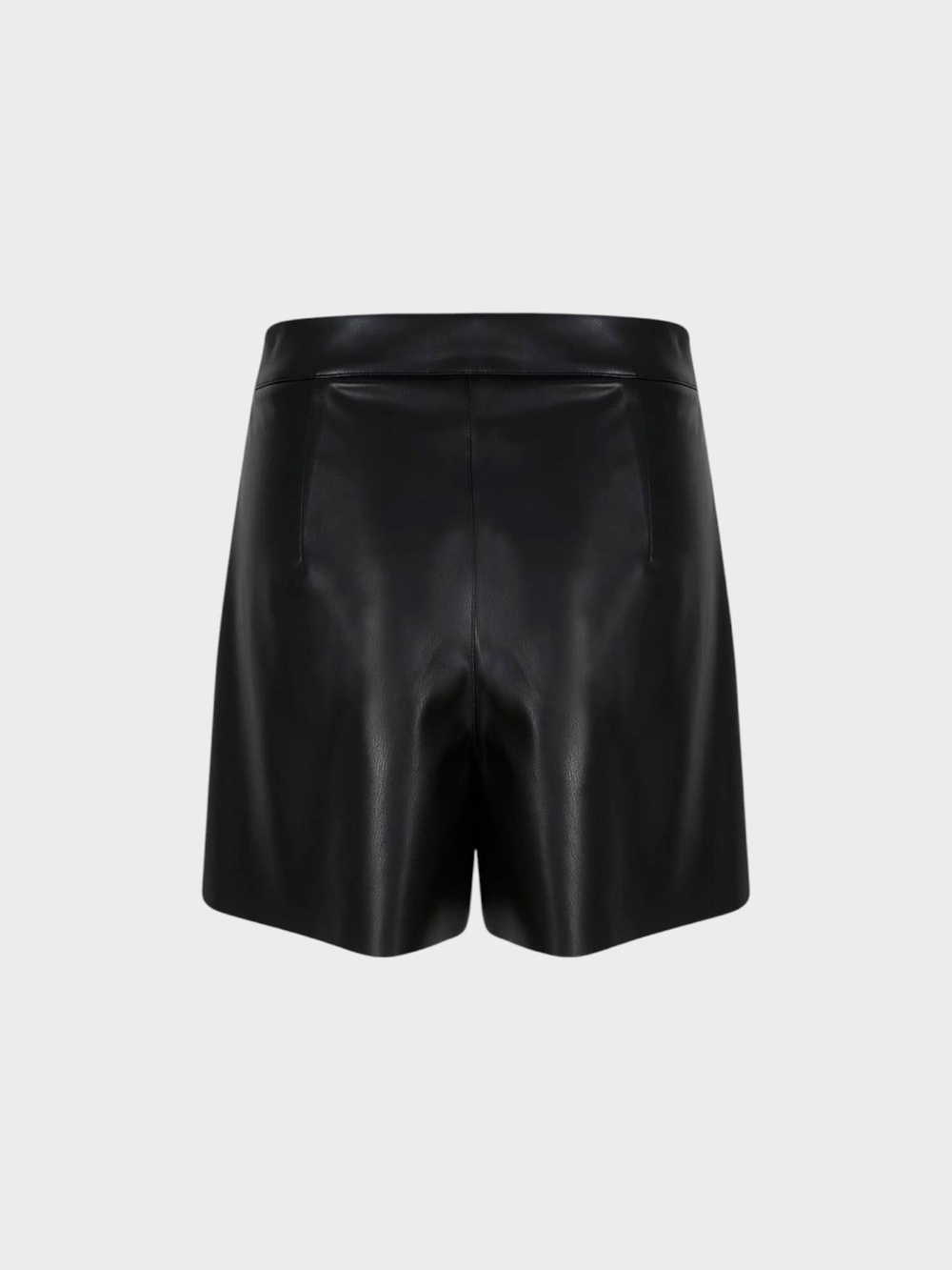 Fermuarlı Pileli Mini Vegan Deri Şort Etek - Siyah