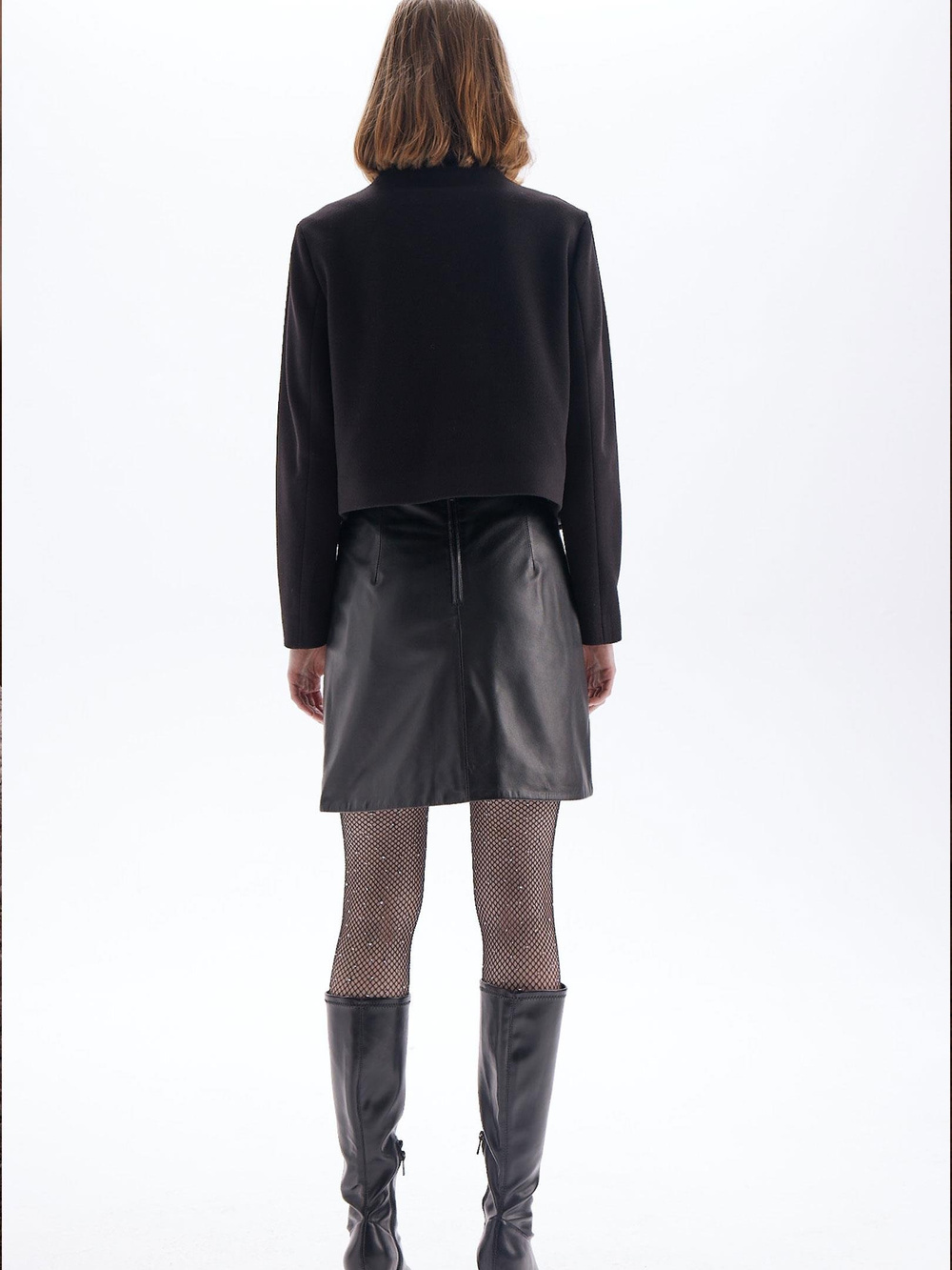 Özel Kesim Deri Etek - Siyah